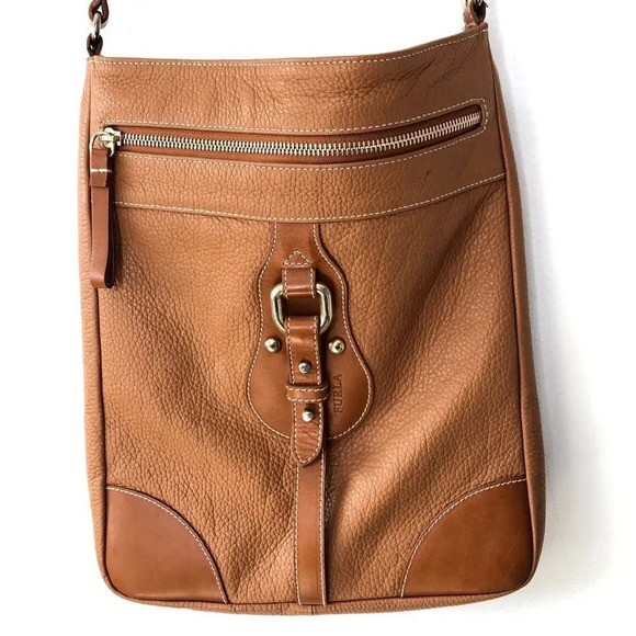 Furla Orange Brown Pebbled Leather Crossbody Bag - Picture 2 of 15